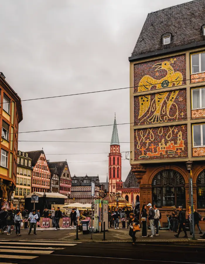 Frankfurt Altstadt with half-timbered houses and historic buildings for Germany coloring pages