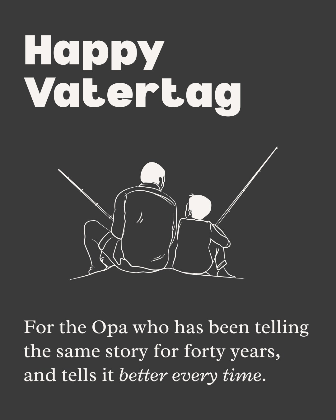 Happy Vatertag graphic with Opa and child fishing together.