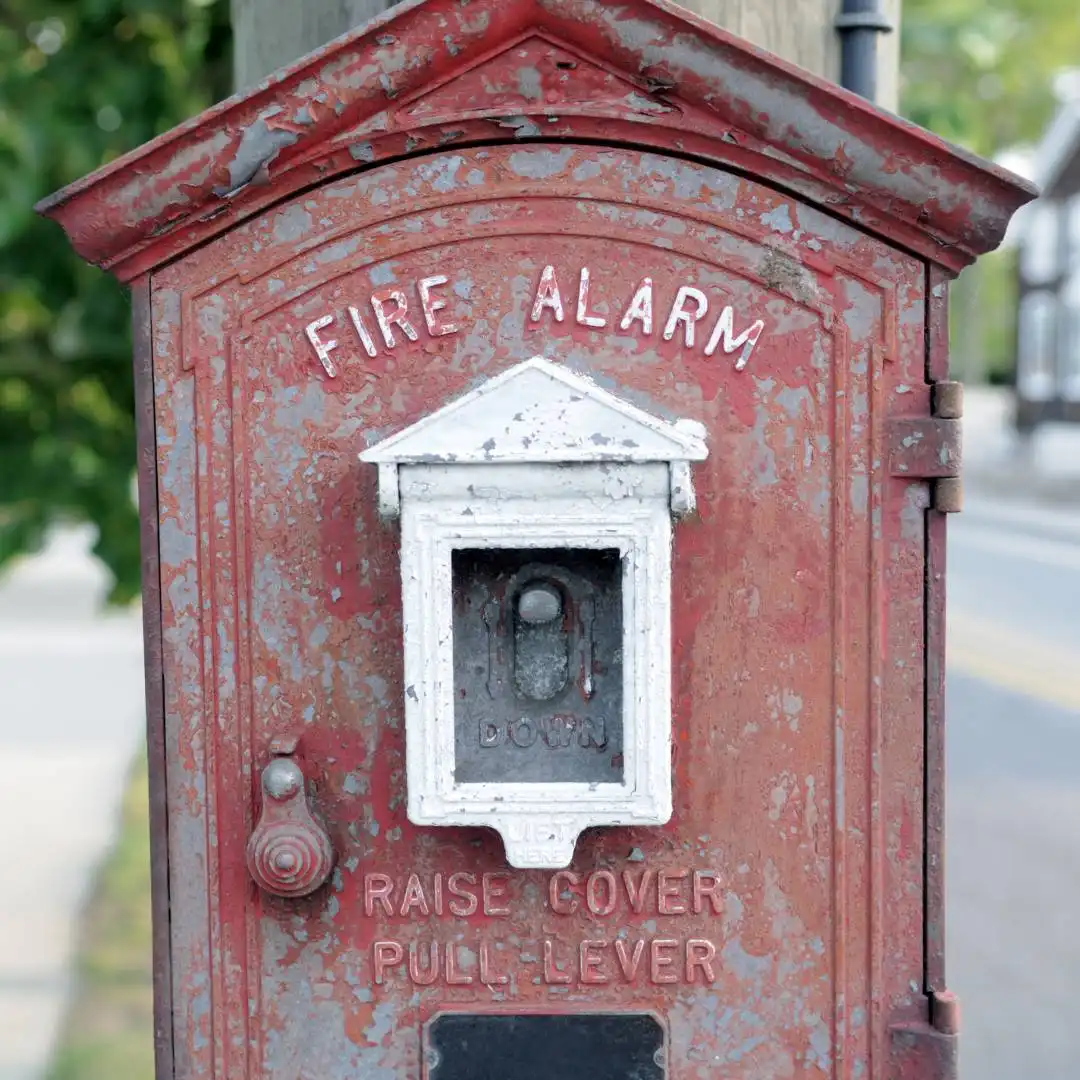 Vintage Fire Alarm Box On Post