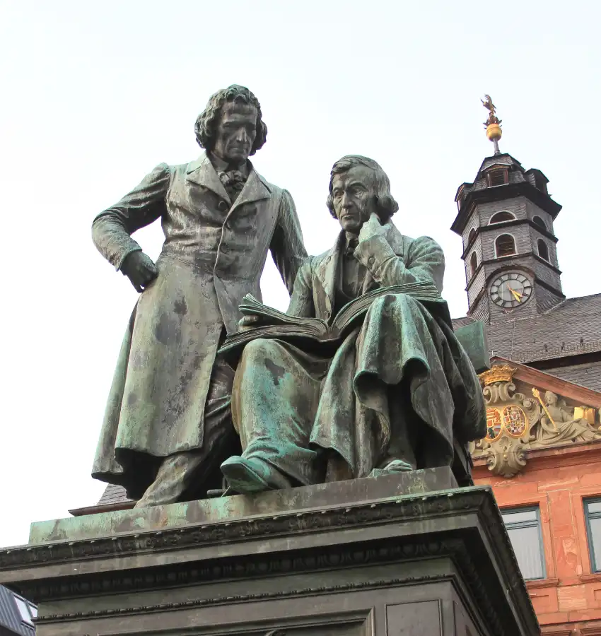 Statue of Jacob Grimm and Wilhelm Grimm, famous German folklorists in history