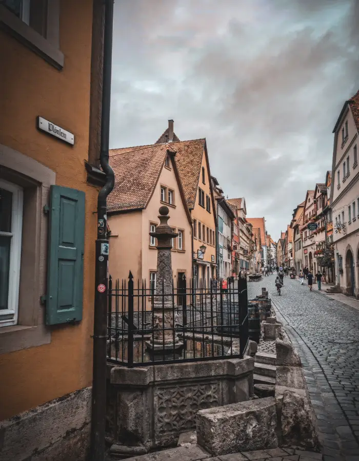 Cobblestone street near Plönlein in Rothenburg ob der Tauber for Germany coloring pages about old towns