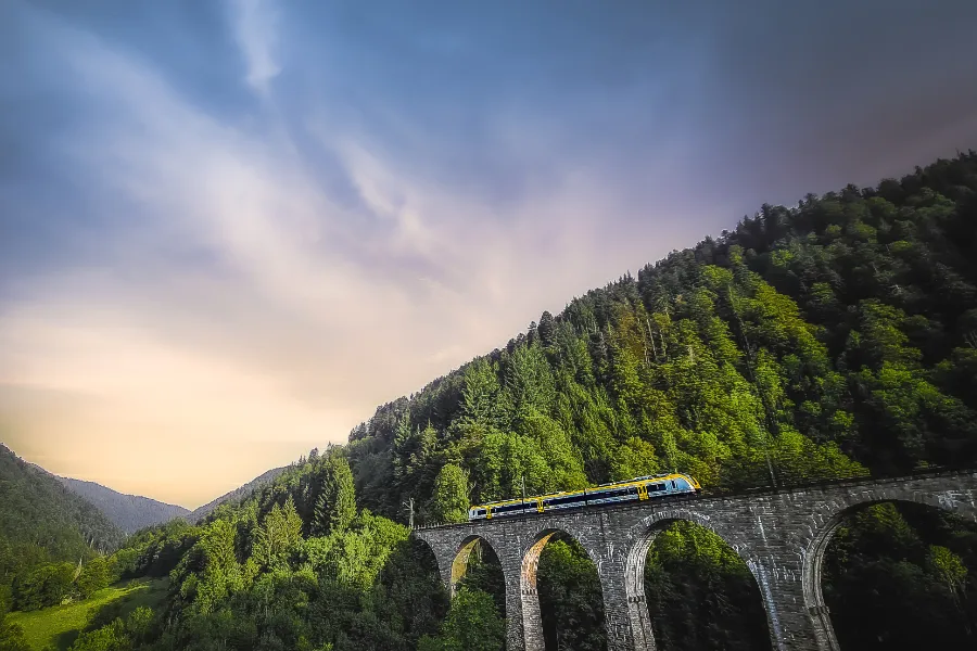 Train crossing the Ravenna Gorge viaduct in the Black Forest