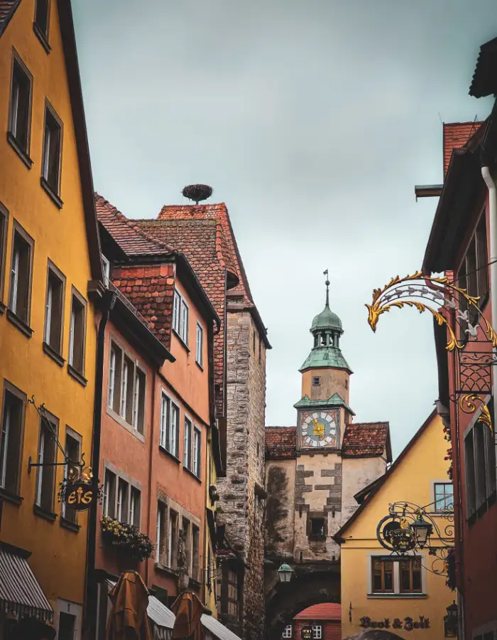 St. Mark’s Tower and colorful rooftops in Rothenburg ob der Tauber for a Germany coloring page