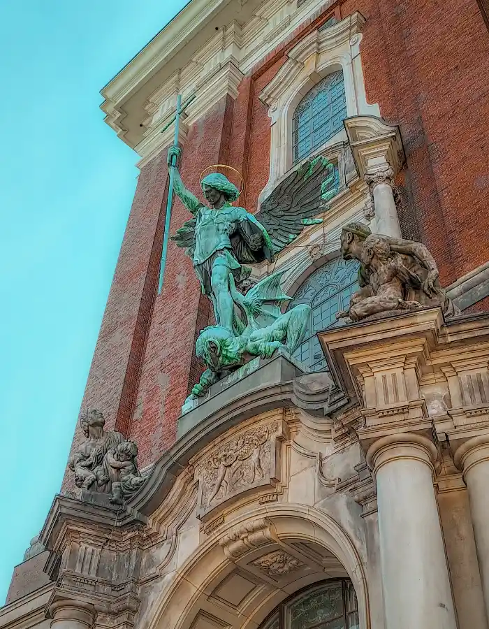Angel statue at St. Michael’s Church in Hamburg for a Germany landmark coloring page